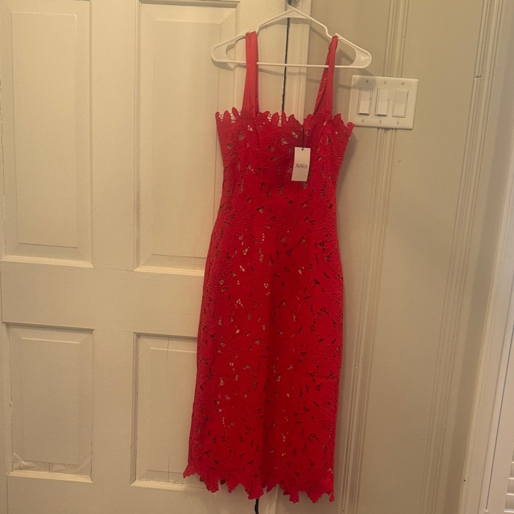 Red Lace Midi Dress